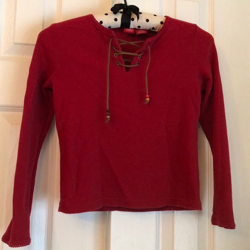 100% Mossimo Cotton Henley with suede trim beaded cross laced tie